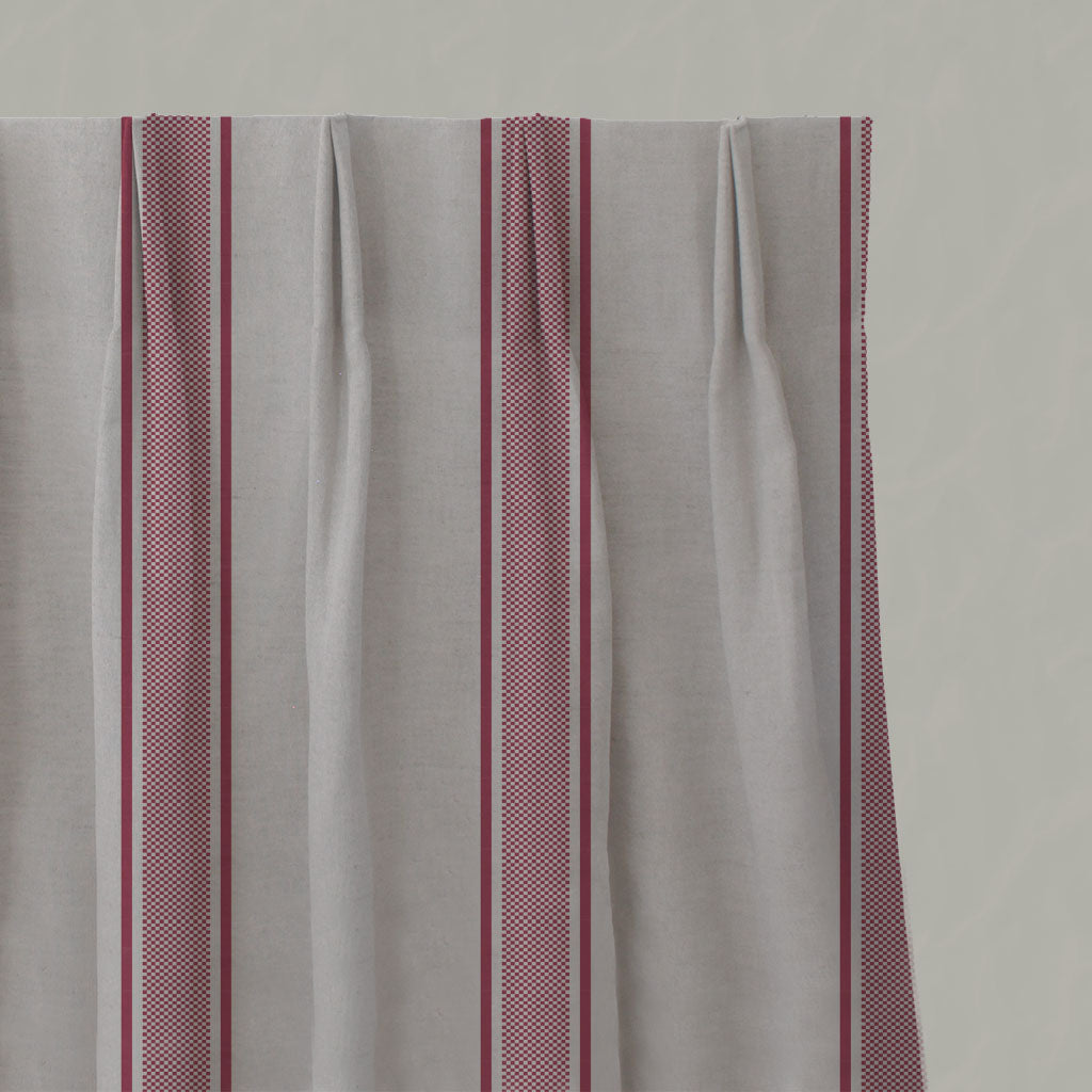 Red Striped Linen Pleated Curtains - Bella Cherry - Natural base fabric.