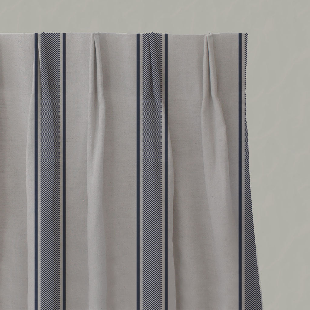 Blue Striped Linen Pleated Curtains - Bella Deep Blue - Natural base fabric.