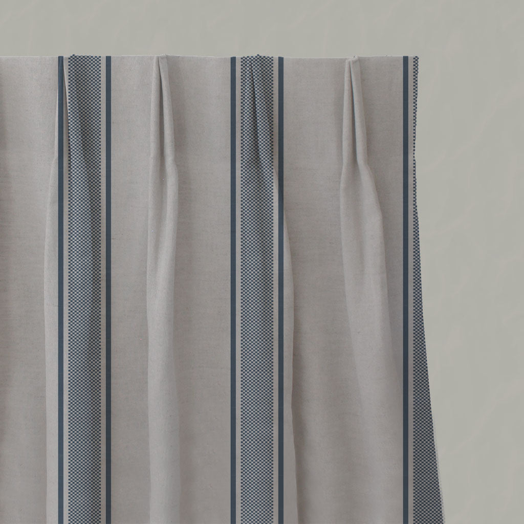 Blue Striped Linen Pleated Curtains - Bella Denim - Natural base fabric.