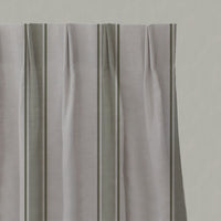Green Striped Linen Pleated Curtains - Bella Moss - Natural base fabric.