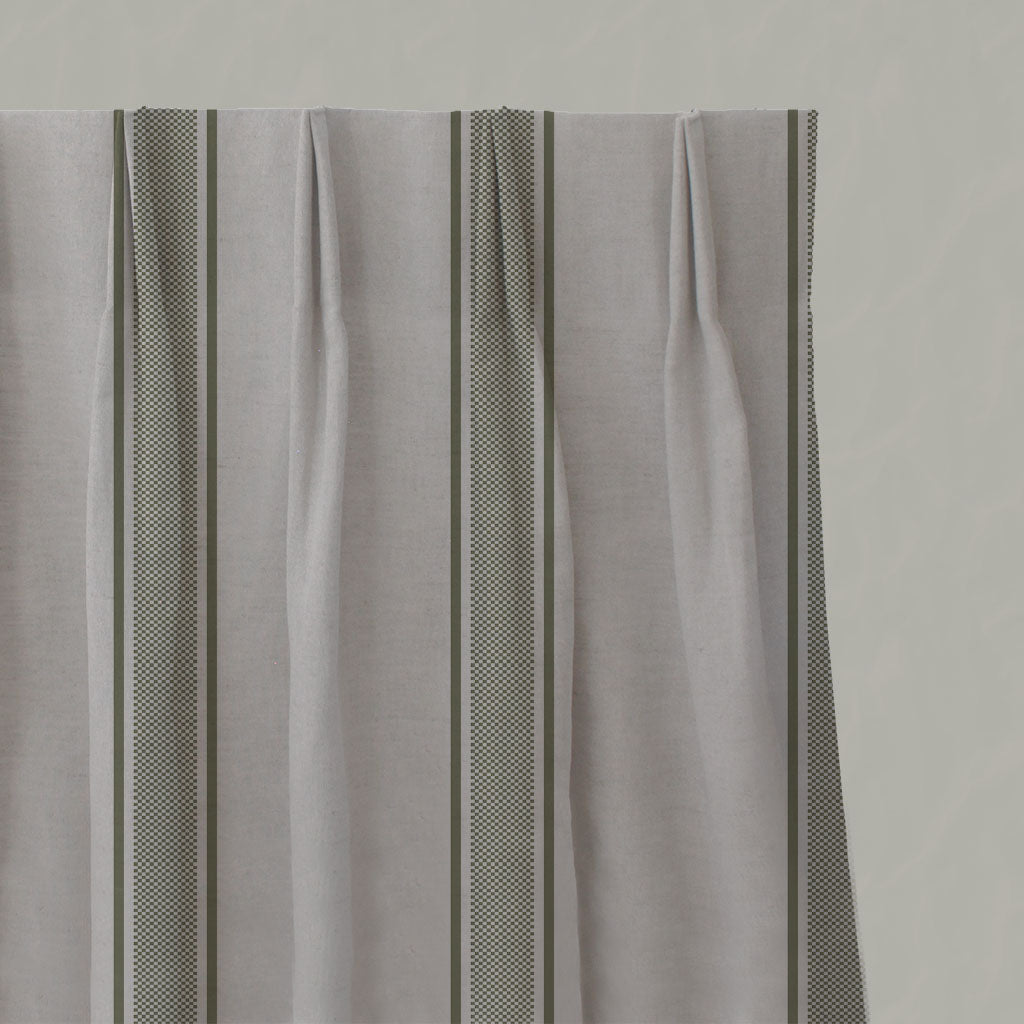 Green Striped Linen Pleated Curtains - Bella Moss - Natural base fabric.