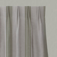 Green Striped Linen Pleated Curtains - Bella Olive - Natural base fabric.