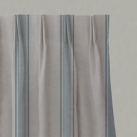 Blue Striped Linen Pleated Curtains - Bella Sky - Natural base fabric.