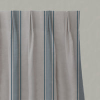 Blue Striped Linen Pleated Curtains - Bella True Blue - Natural base fabric.
