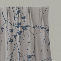 Blue Botanical Linen Pleated Curtains - Berry Denim - Natural base fabric.