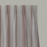 Red Striped Linen Pleated Curtains - Brea Crimson Red - Natural base fabric.