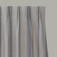 Blue Striped Linen Pleated Curtains - Brea Deep Blue  - Natural base fabric.