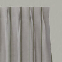 Green Striped Linen Pleated Curtains - Brea Khaki - Natural base fabric.