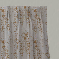 Orange / Yellow Botanical Linen Pleated Curtains - Breeze Gold Ochre - Natural base fabric.