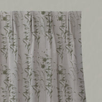 Green Botanical Linen Pleated Curtains - Breeze Moss - Natural base fabric.