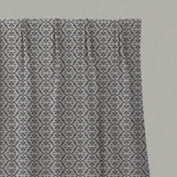 Grey Patterned Linen Pleated Curtains - Brita Ash - Natural base fabric.