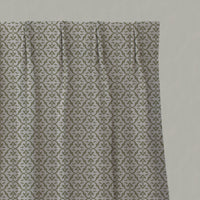 Green Patterned Linen Pleated Curtains - Brita Olive - Natural base fabric.