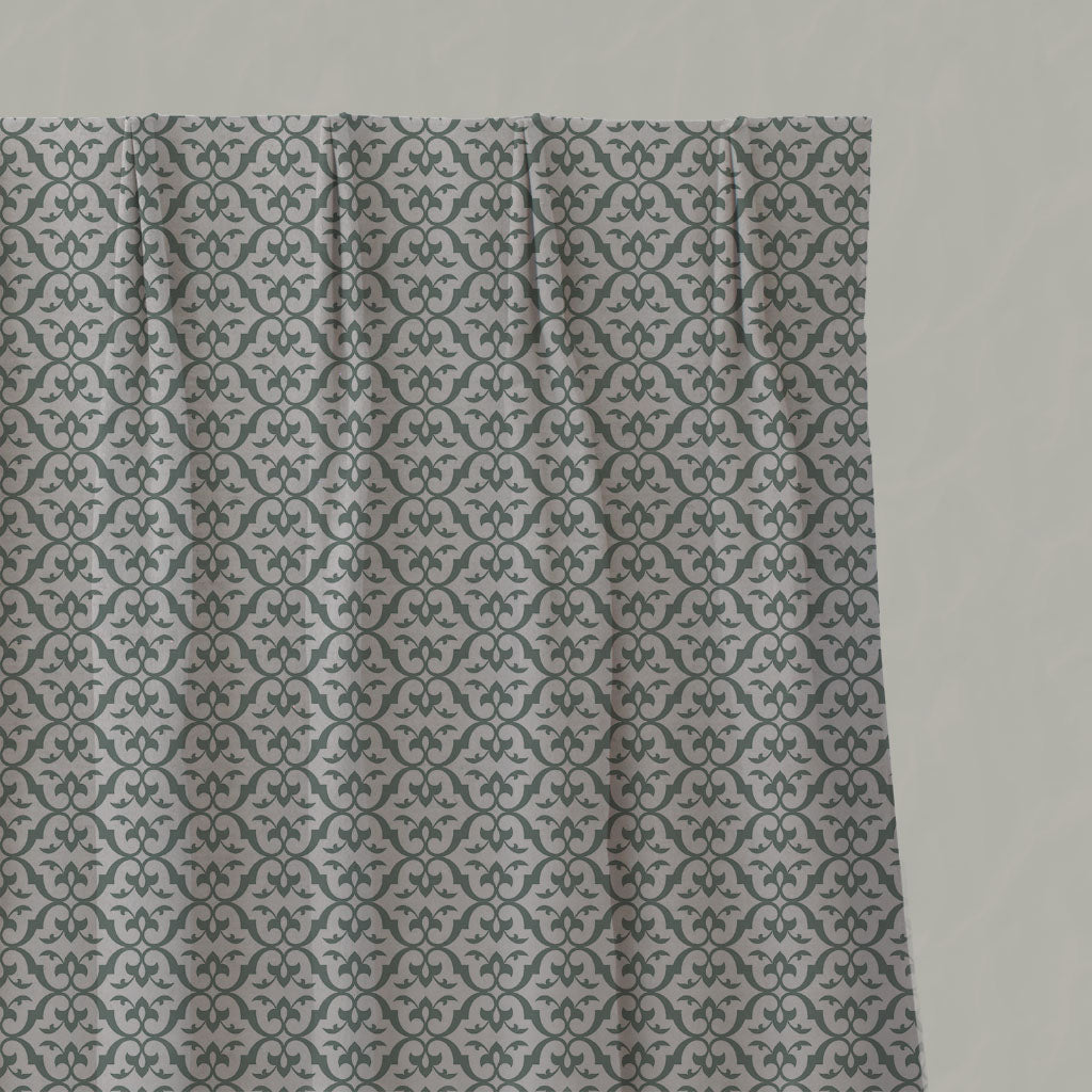 Green Patterned Linen Pleated Curtains - Brita Sage - Natural base fabric.