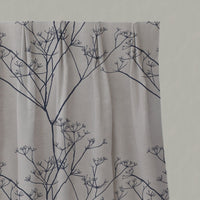 Blue Floral Linen Pleated Curtains - Chervil Deep Blue - Natural base fabric.