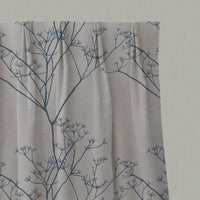 Blue Floral Linen Pleated Curtains - Chervil Denim - Natural base fabric.