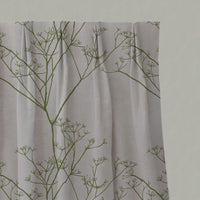 Green Floral Linen Pleated Curtains - Chervil Leaf - Natural base fabric.