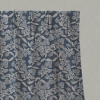Blue Floral Linen Pleated Curtains - Dagmar-INV Denim - Natural base fabric.