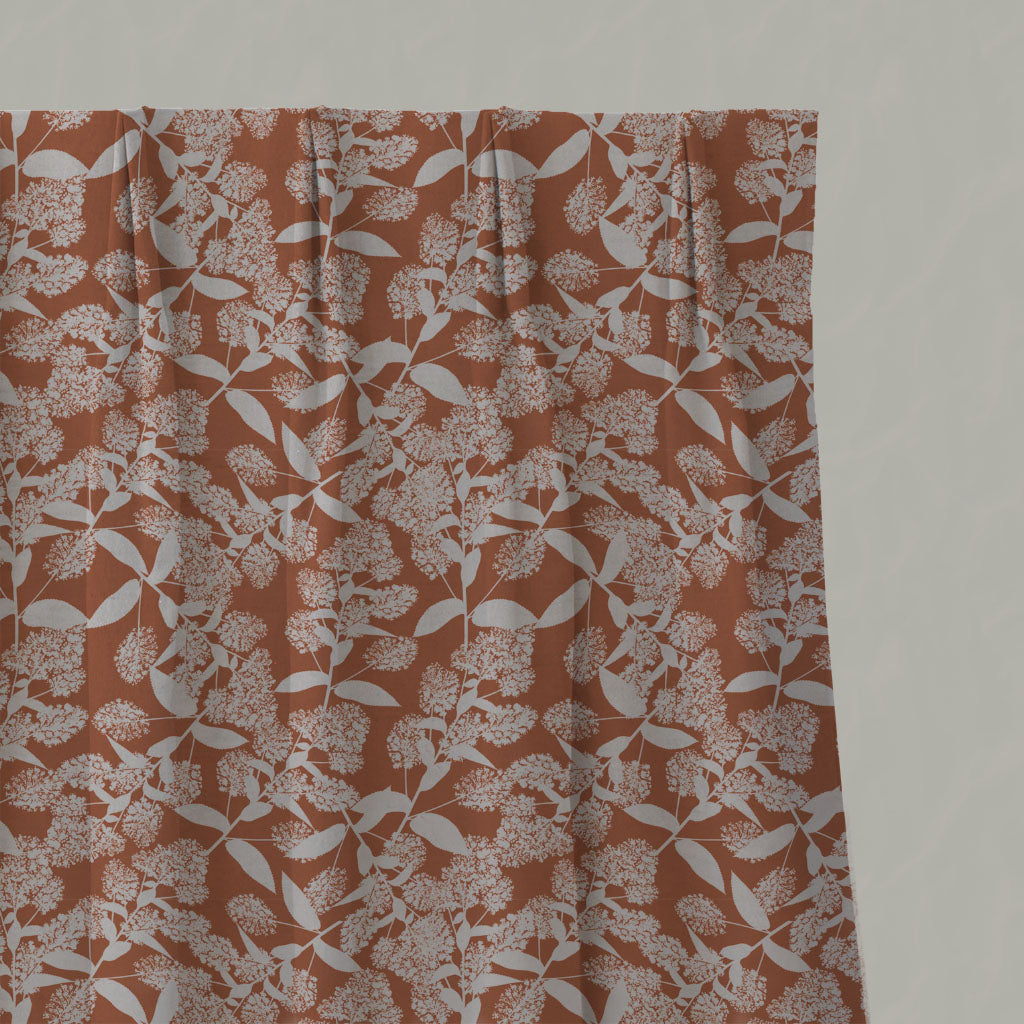Orange Floral Linen Pleated Curtains - Dagmar-INV Pumpkin - Natural base fabric.