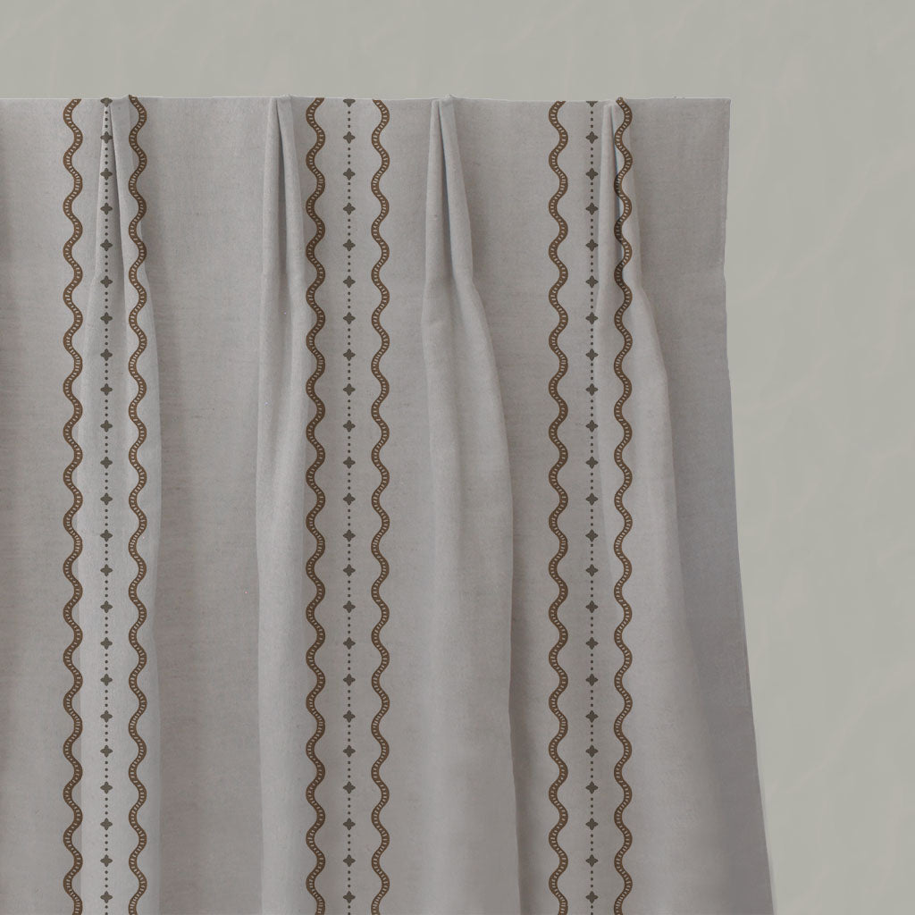 Brown Striped Linen Pleated Curtains - Daphne Sand - Natural base fabric.