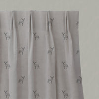 Grey Patterned Linen Pleated Curtains - Deer Ash - Natural base fabric.