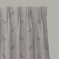 Red Patterned Linen Pleated Curtains - Deer Cherry - Natural base fabric.