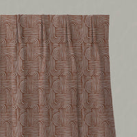 Orange Patterned Linen Pleated Curtains - Ediva Terracotta - Natural base fabric.