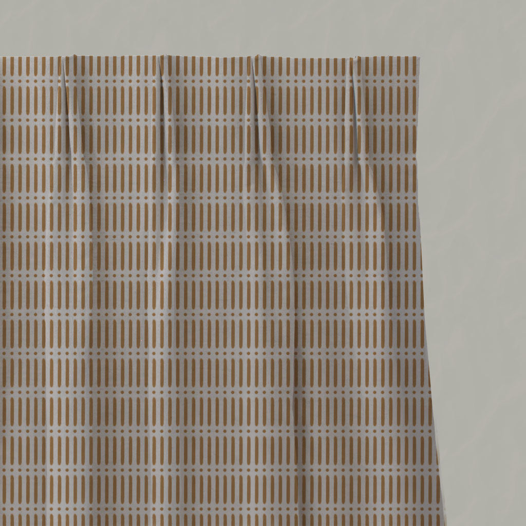 Orange / Yellow Patterned Linen Pleated Curtains - Egenia Gold Ochre - Natural base fabric.