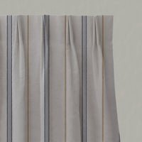 Blue / Orange Striped Linen Pleated Curtains - Elise Blue Ochre - Natural base fabric.