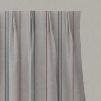 Red / Blue Striped Linen Pleated Curtains - Elise Denim Cherry - Natural base fabric.