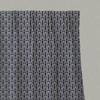 Blue Patterned Linen Pleated Curtains - Elva Deep Blue - Natural base fabric.