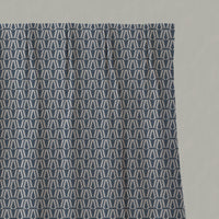 Blue Patterned Linen Pleated Curtains - Elva Denim - Natural base fabric.