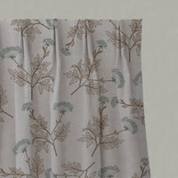 Green / Brown Botanical Linen Pleated Curtains - Emmy Sage - Natural base fabric.