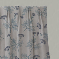 Blue Botanical Linen Pleated Curtains - Emmy True Blue - Natural base fabric.