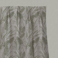 Green Botanical Linen Pleated Curtains - Fernia Khaki - Natural base fabric.