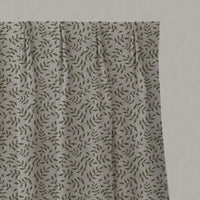 Green Botanical Linen Pleated Curtains - Fita Khaki - Natural base fabric.