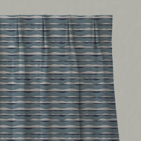 Blue Patterned Linen Pleated Curtains - Fransibella Blue Mist-NAT - Natural base fabric.