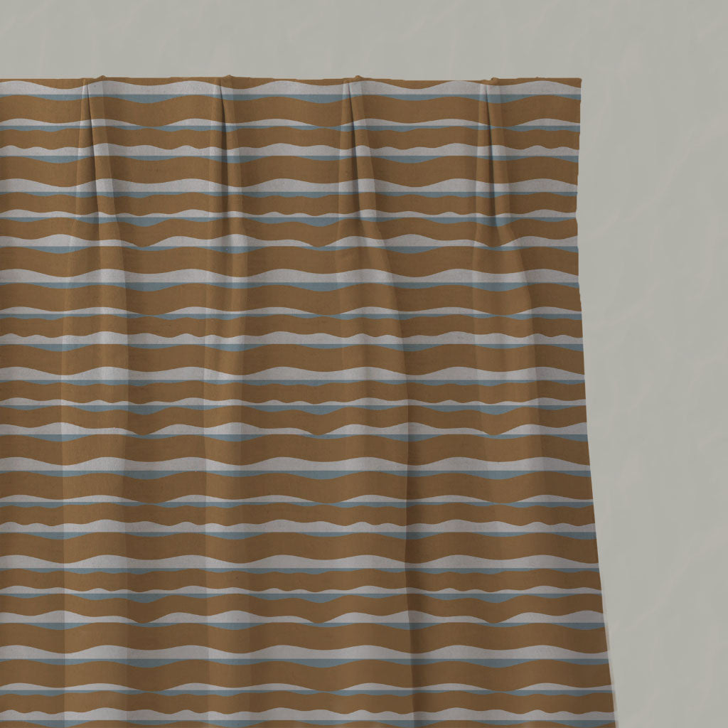 Orange / Yellow Patterned Linen Pleated Curtains - Fransibella Ochre-NAT - Natural base fabric.