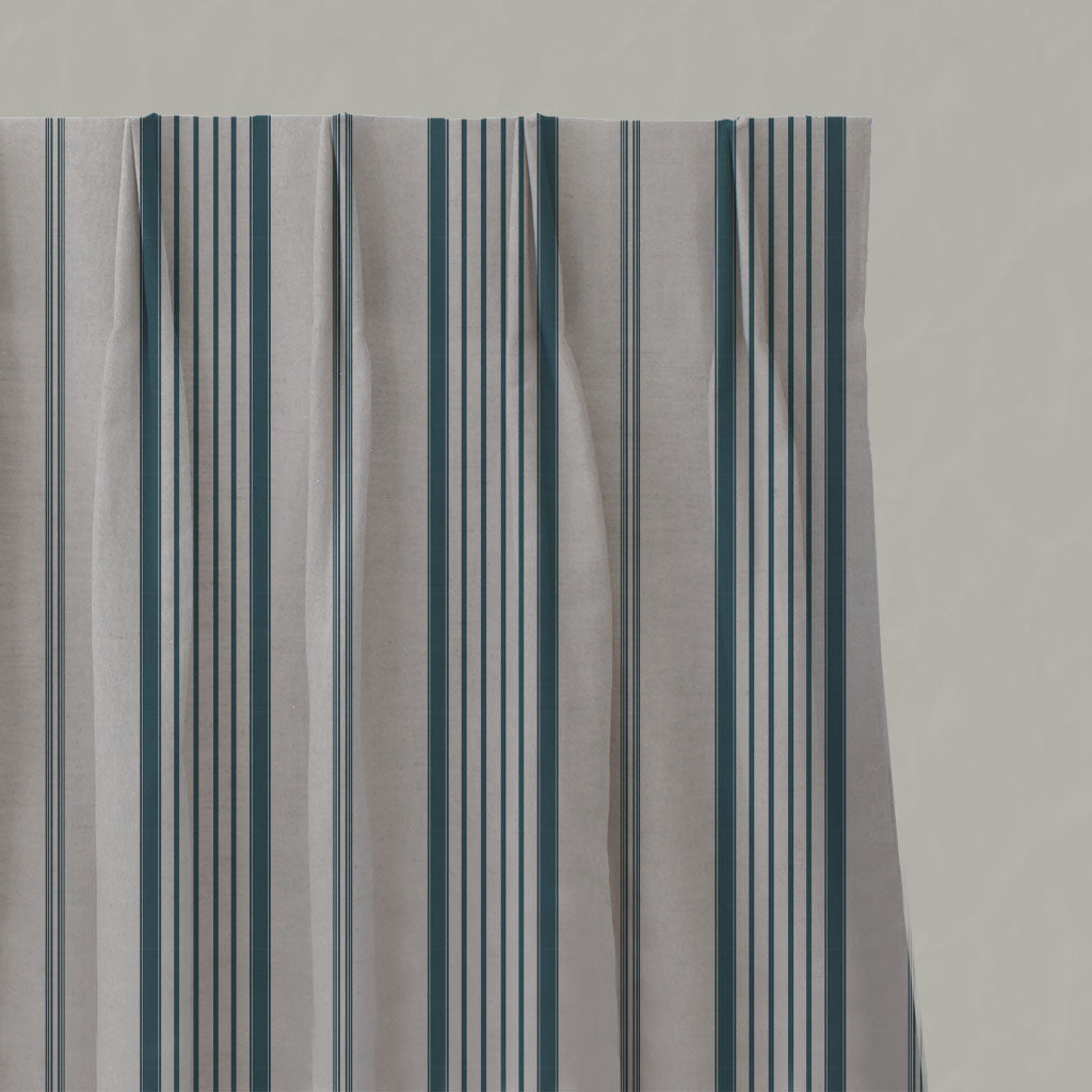 Blue Striped Linen Pleated Curtains - Freja Blue Stone - Natural base fabric.