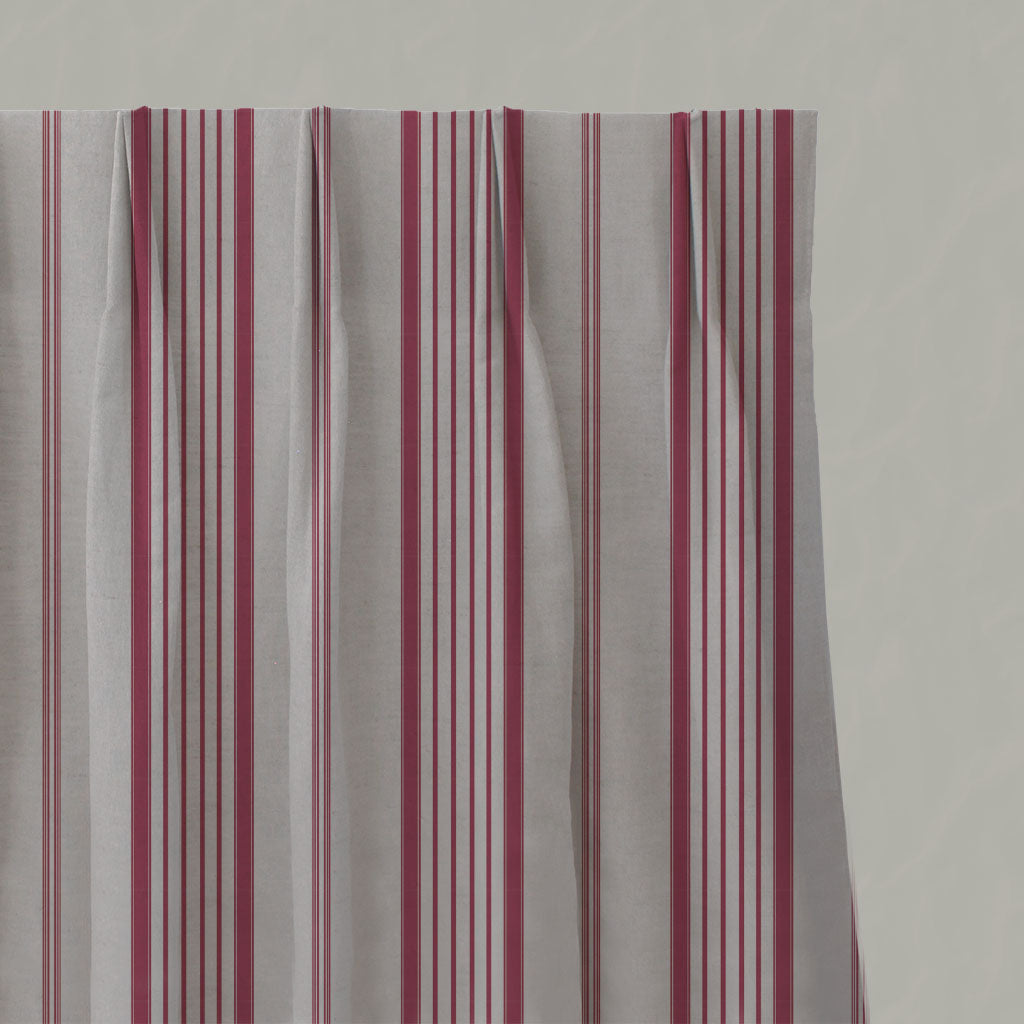 Red Striped Linen Pleated Curtains - Freja Cherry - Natural base fabric.