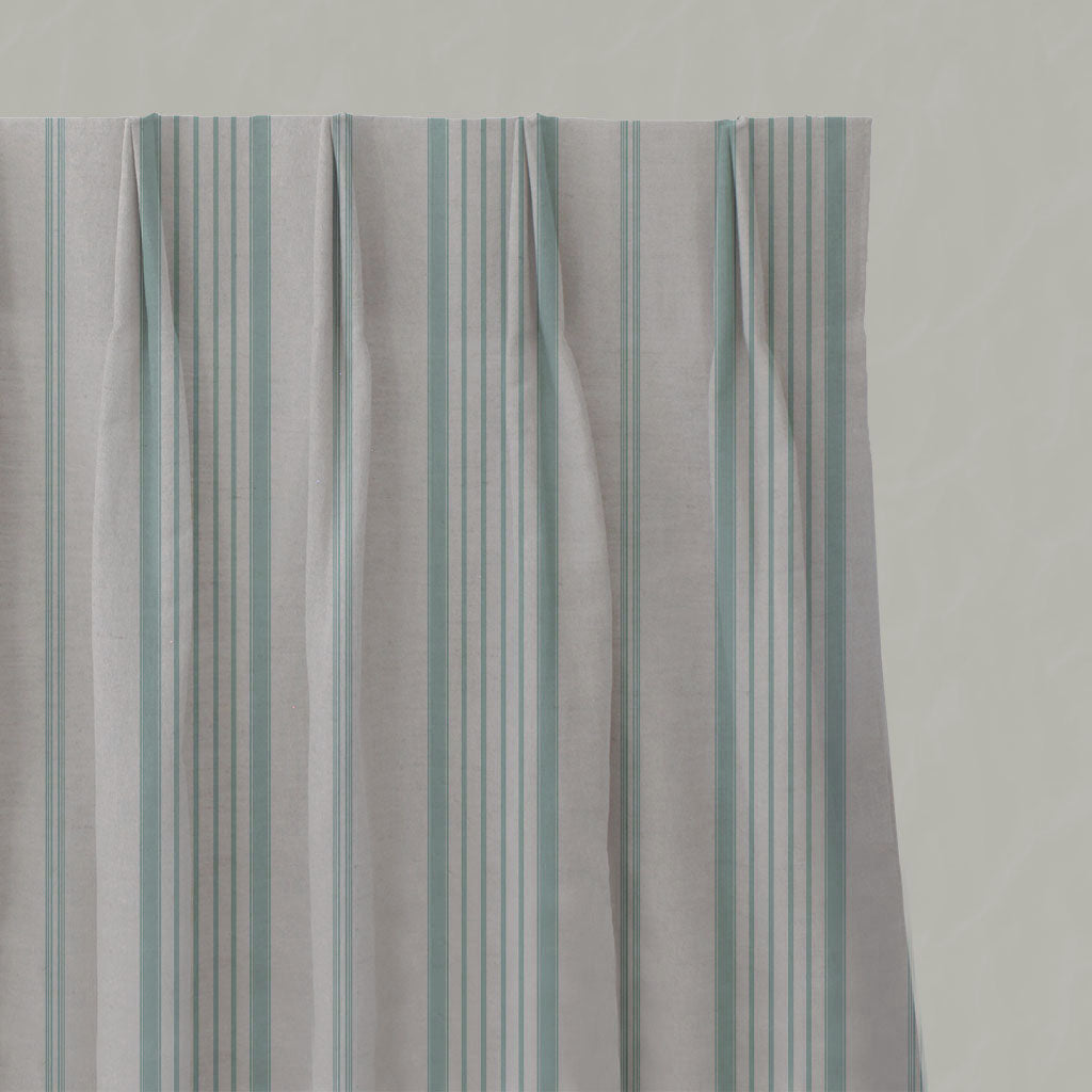 Blue Striped Linen Pleated Curtains - Freja Duckegg - Natural base fabric.