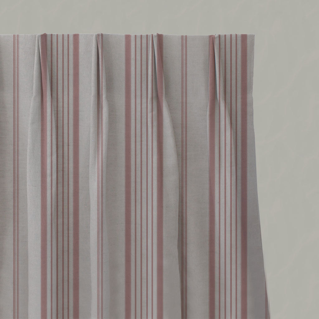 Pink Striped Linen Pleated Curtains - Freja Dusty Pink - Natural base fabric.