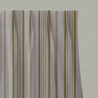 Yellow Striped Linen Pleated Curtains - Freja Gold Rod - Natural base fabric.
