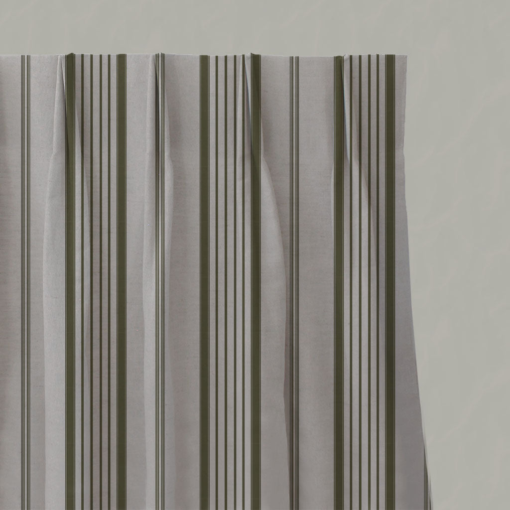 Green Striped Linen Pleated Curtains - Freja Seaweed - Natural base fabric.