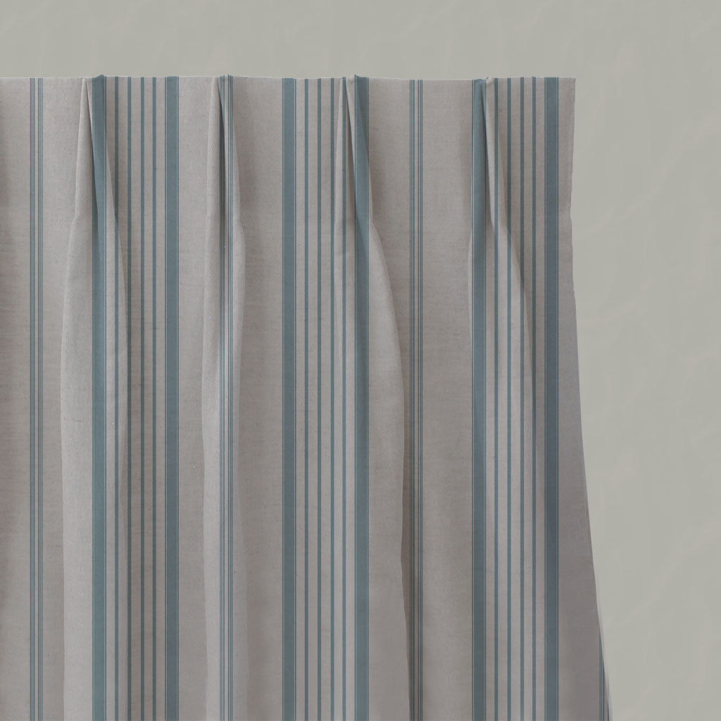 Blue Striped Linen Pleated Curtains - Freja Sky - Natural base fabric.