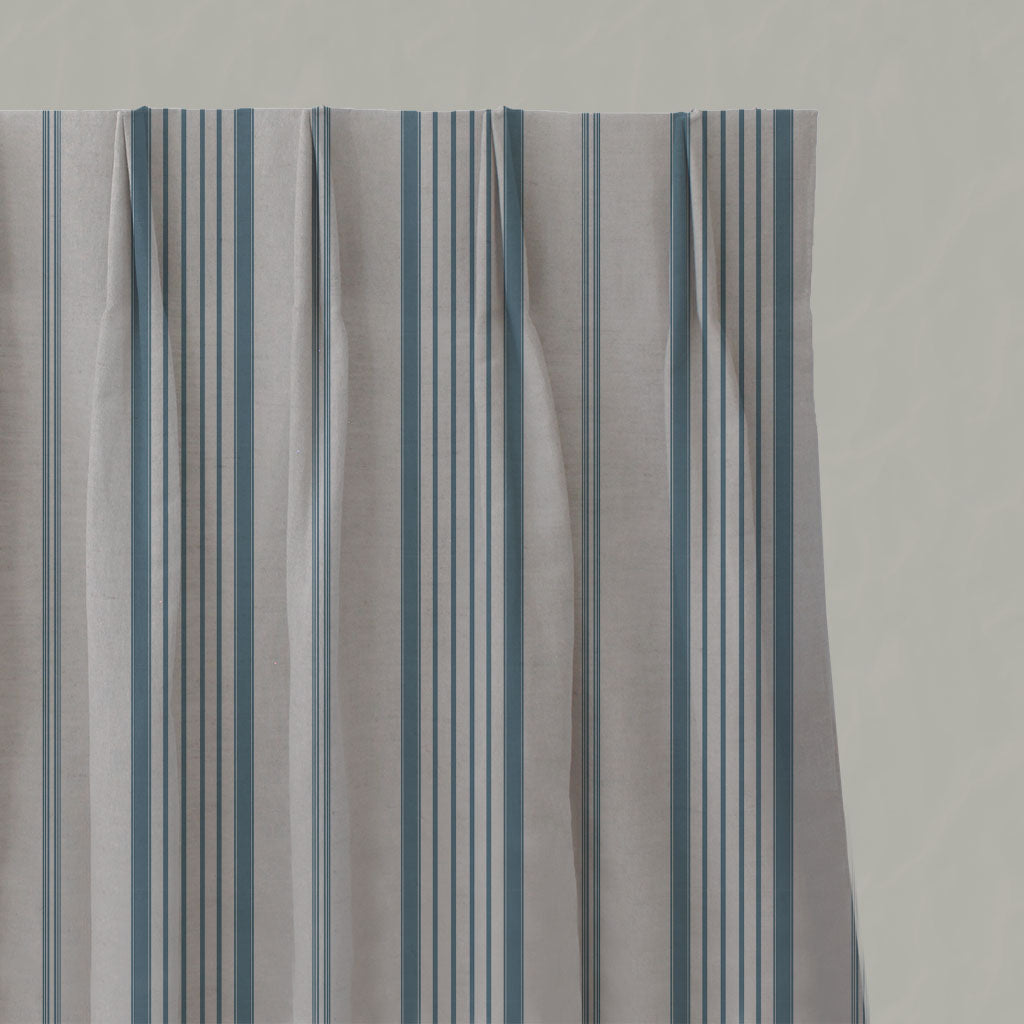 Blue Striped Linen Pleated Curtains - Freja True Blue - Natural base fabric.