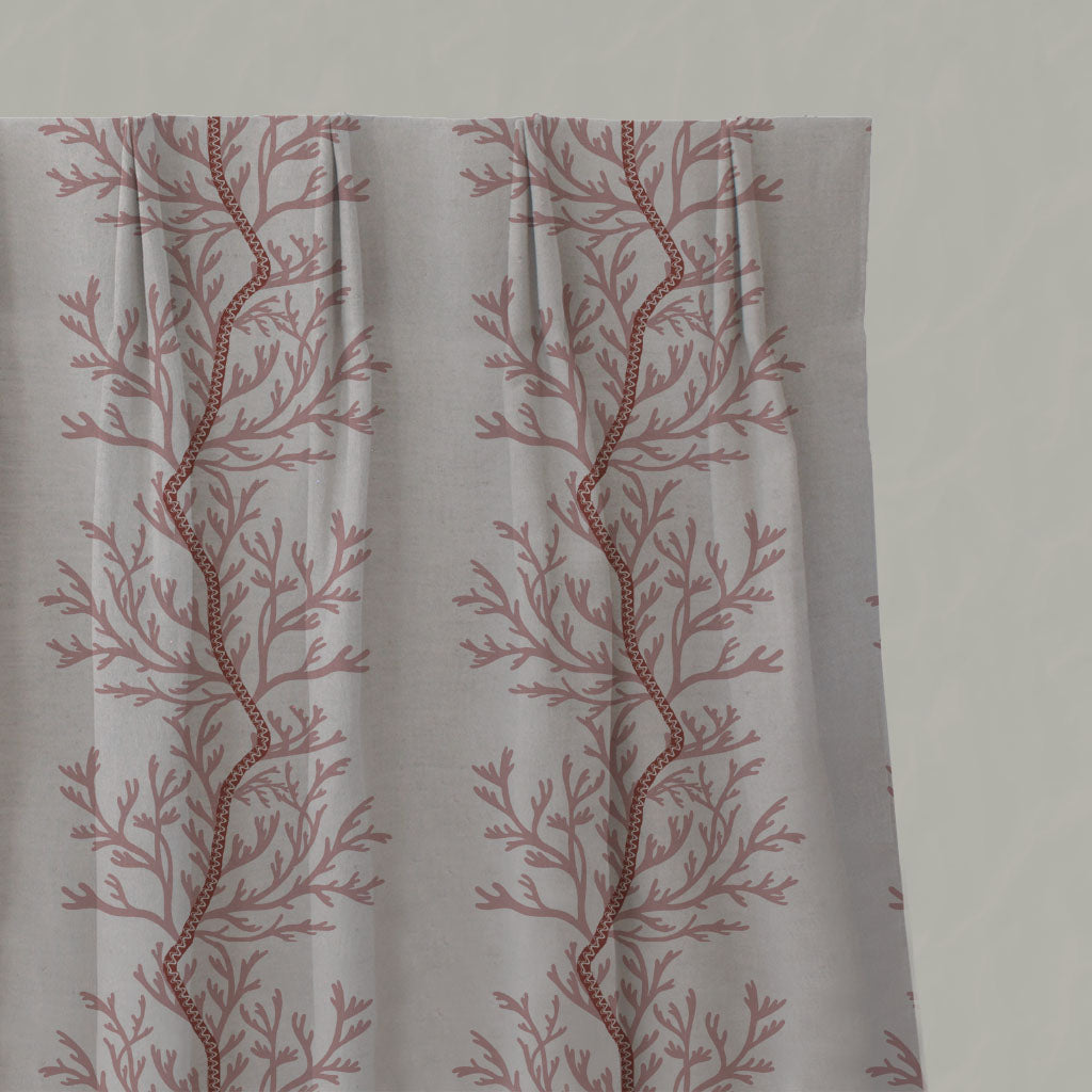 Pink Botanical Linen Pleated Curtains - Galilea Dusty Pink-NAT - Natural base fabric.
