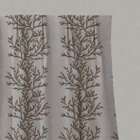 Brown Botanical Linen Pleated Curtains - Galilea Sand-NAT - Natural base fabric.