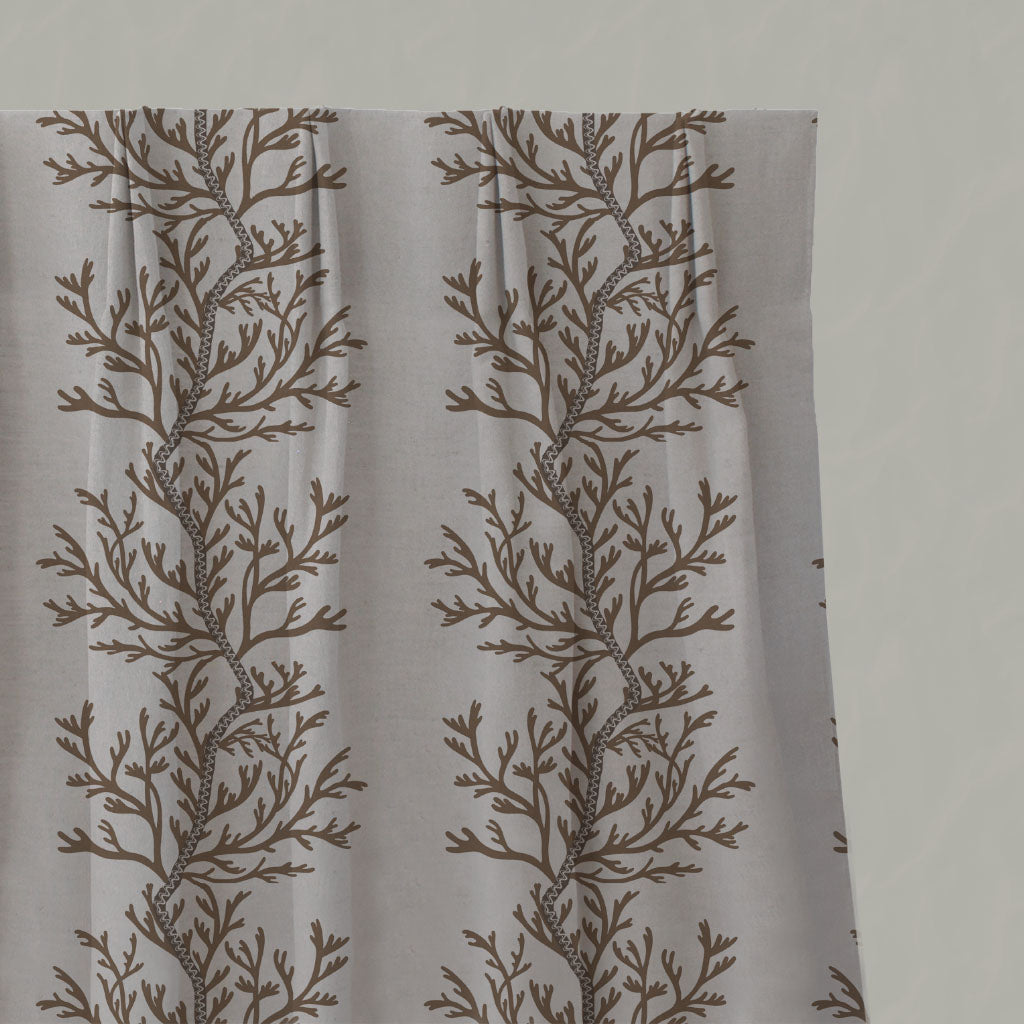 Brown Botanical Linen Pleated Curtains - Galilea Sand-NAT - Natural base fabric.