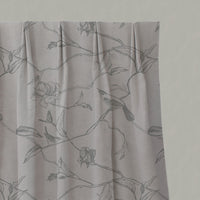 Grey Floral Linen Pleated Curtains - Gardenia Greige - Natural base fabric.