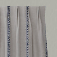 Blue Botanical Linen Pleated Curtains - Helena-NAT Deep Blue - Natural base fabric.